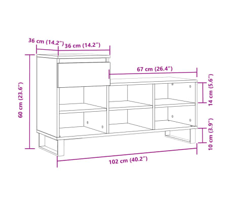 vidaXL Armoire à chaussures Chêne marron 102x36x60cm Bois d'ingénierie