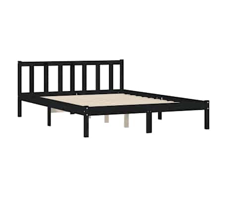 vidaXL Cadre de lit double Bois de pin noir massif 135x190 cm