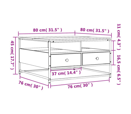 vidaXL Mesa de centro madera de ingeniería negro 80x80x45 cm