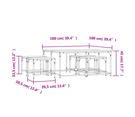 vidaXL Mesas de centro apilables 5 pzas madera ingeniería gris Sonoma