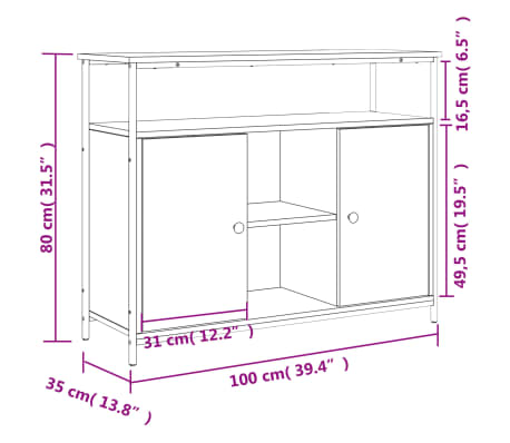 vidaXL Aparador de madera de ingeniería roble Sonoma 100x35x80 cm