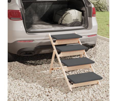 vidaXL Escalera para perros madera maciza de abeto gris 105x47 cm