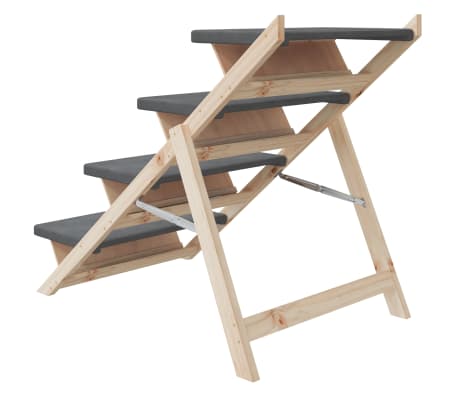 vidaXL Escalera para perros madera maciza de abeto gris 105x47 cm