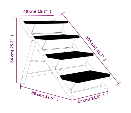 vidaXL Escalera para perros madera maciza de abeto gris 105x47 cm
