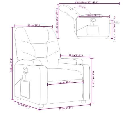 vidaXL Sillón de masaje reclinable de tela gris oscuro
