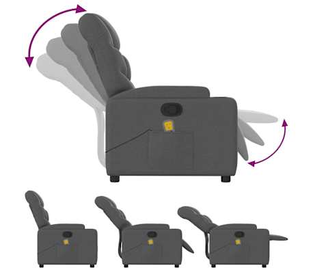 vidaXL Sillón de masaje reclinable de tela gris oscuro
