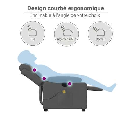 vidaXL Sillón de masaje reclinable de tela gris oscuro