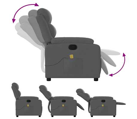 vidaXL Sillón de masaje reclinable de tela gris oscuro