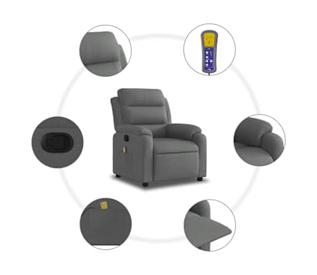 vidaXL Sillón de masaje reclinable de tela gris oscuro