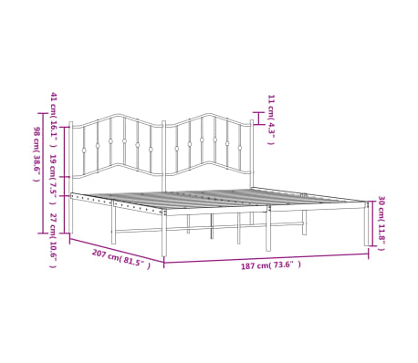 vidaXL Estructura cama sin colchón con cabecero metal blanco 180x200cm