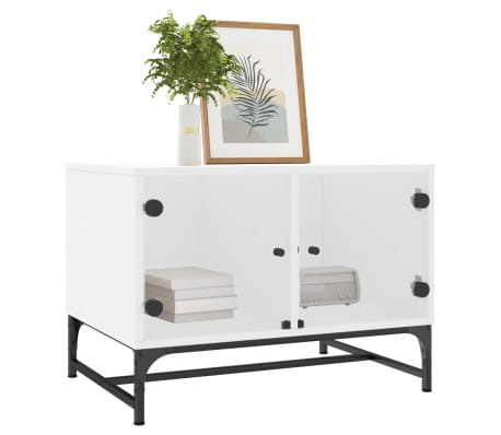 vidaXL Mesa de centro con puertas de vidrio blanca 68,5x50x50 cm