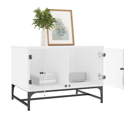 vidaXL Mesa de centro con puertas de vidrio blanca 68,5x50x50 cm