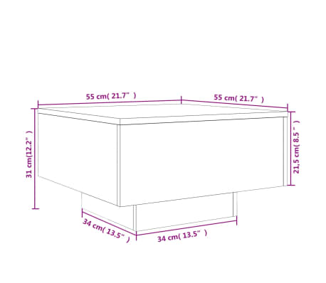 vidaXL Mesa de centro con luces LED gris Sonoma 55x55x31 cm