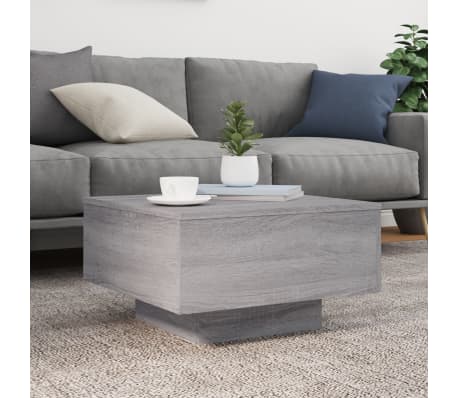 vidaXL Mesa de centro con luces LED gris Sonoma 55x55x31 cm