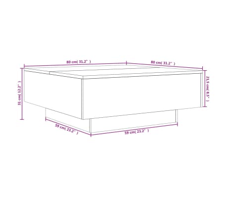 vidaXL Table basse avec lumières LED noir 80x80x31 cm