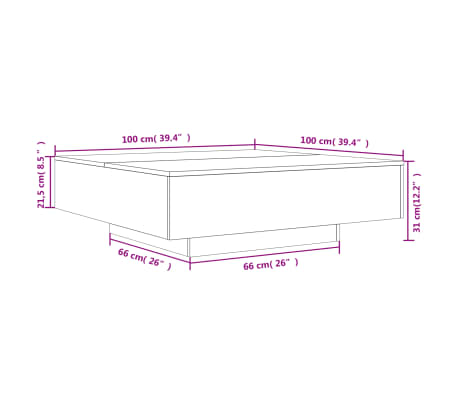vidaXL Table basse avec lumières LED noir 100x100x31 cm