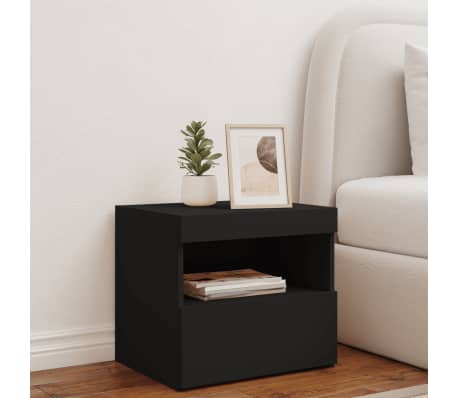 vidaXL Mesita de noche con luces LED negro 50x40x45 cm