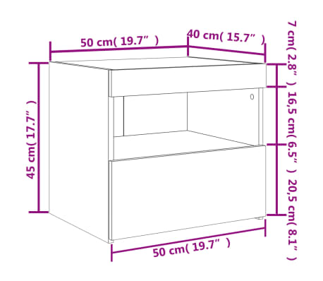 vidaXL Mesita de noche con luces LED negro 50x40x45 cm