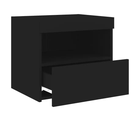 vidaXL Mesita de noche con luces LED negro 50x40x45 cm