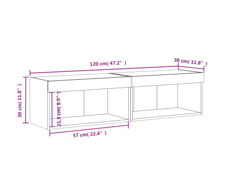 vidaXL Muebles para TV con luces LED 2 uds blanco 60x30x30 cm