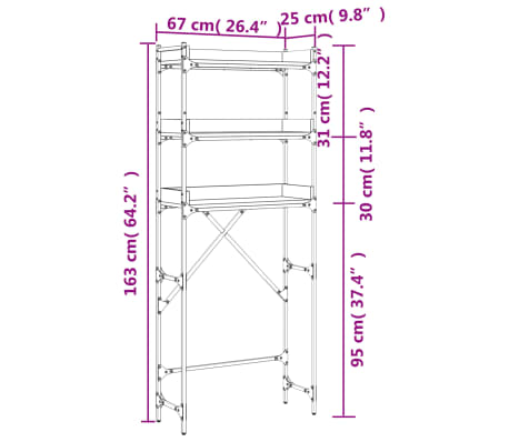 vidaXL Étagère de lave-linge noir 67x25x163 cm bois d'ingénierie