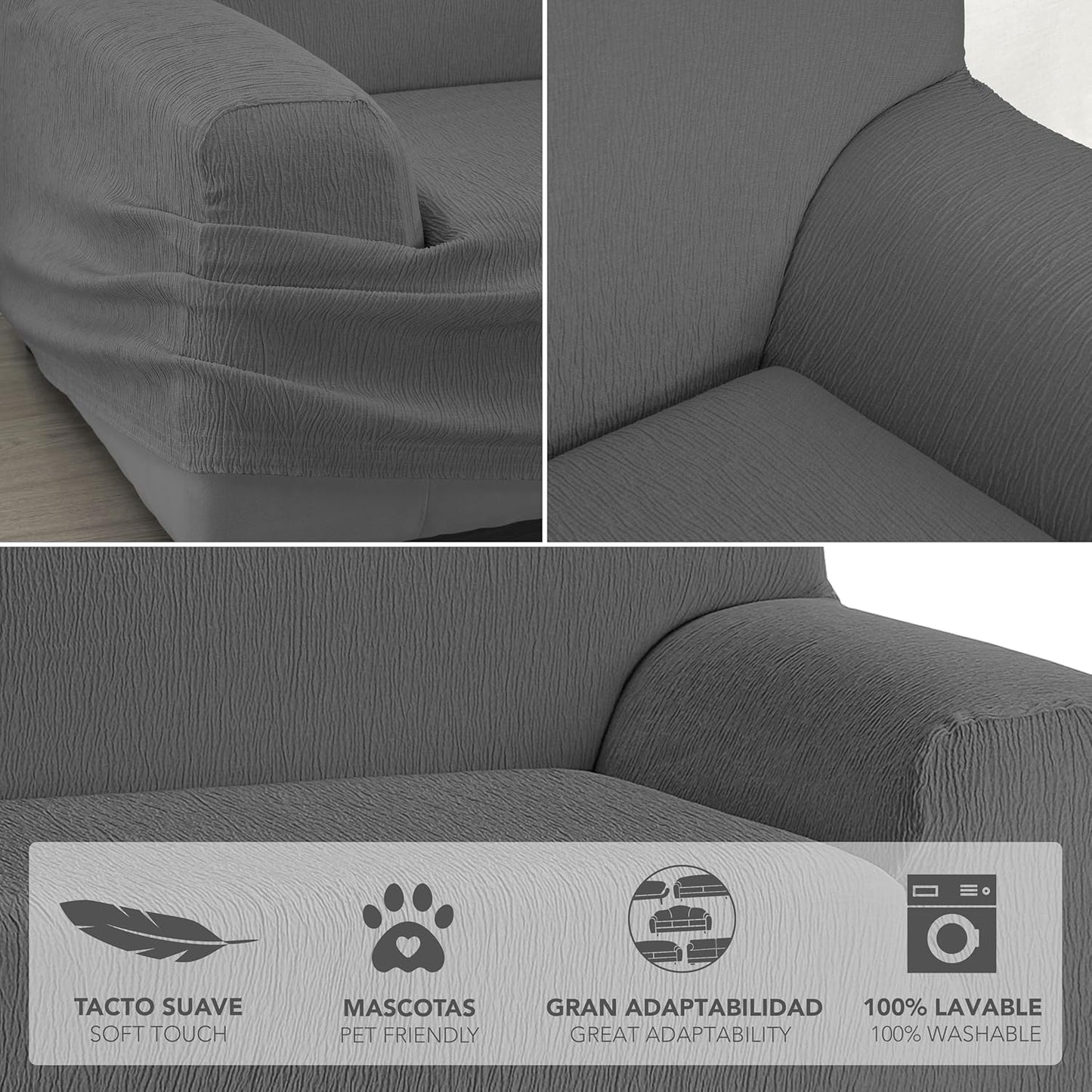 Martina Home Emilia, Housse de canapé, Anthracite, 3 places