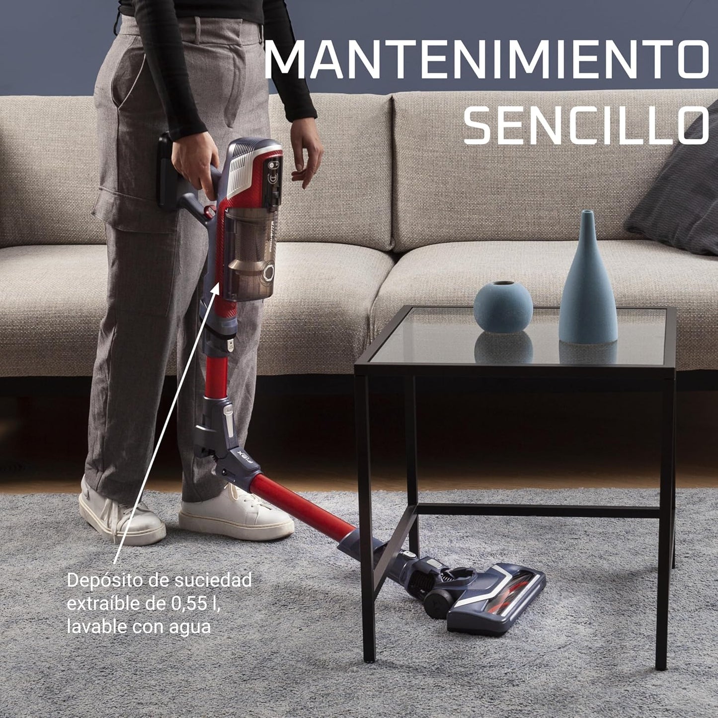 Rowenta XPert 6.60 Flex RH6471 - Aspirateur balai sans fil, avec 3 fonctions en 1, autonomie de 45 minutes, batterie lithium, tube flexible, accès facile aux différentes surfaces, Noir/Rouge